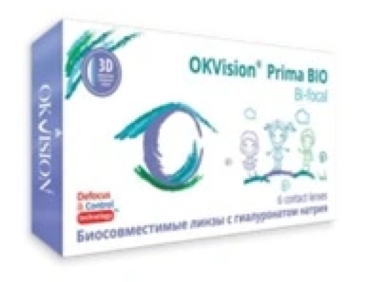 OКVision® Prima ВIO Bi-focal design (дефокусные). Гидрогелевые бифокальные мягкие контактные  линзы ежемесячной замены для контроля прогрессирования миопии у детей и подростков. Режим замены 1 месяц. Упаковка 6 блистеров